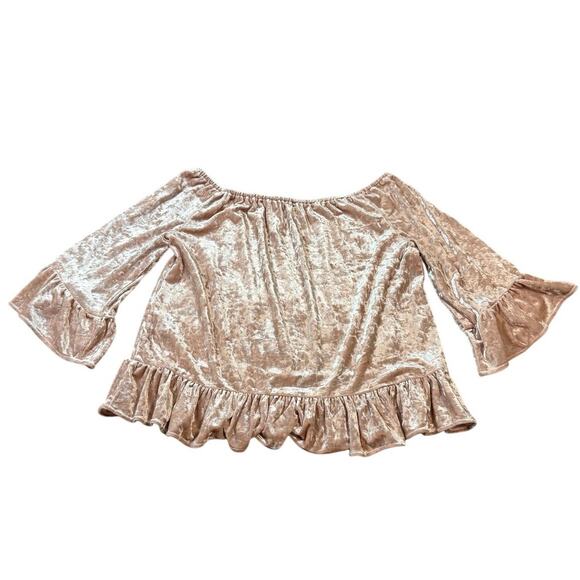 Anthropologie Sanctuary‎ Boho Women Pink Crushed Velvet Peplum Blouse Ruffle L - Picture 3 of 9